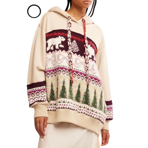 Free People Lutz Fair Isle Oversize Hoodie Bear Combo SZ S - Picture 1 of 16